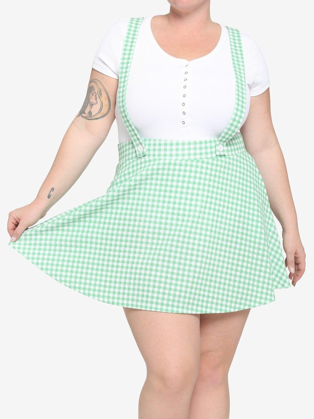 Gingham Suspender Skirt in Mint Green